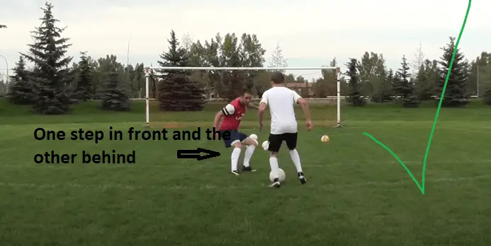 How to defend in soccer - A player facing a defender in a one-on-one. This time, the defender is perfectly on his toes and can't be easily dribbled