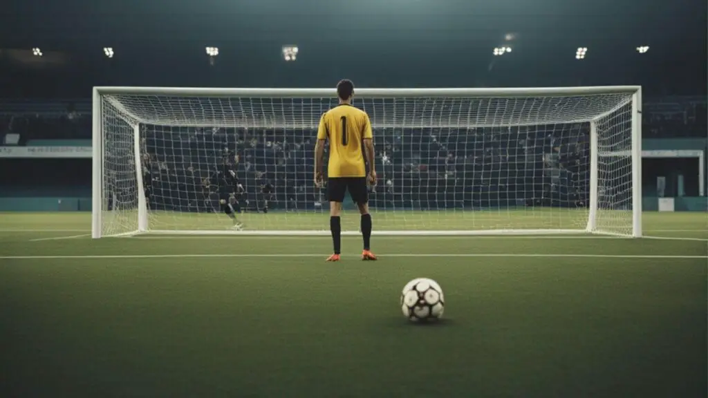 What is the role of a goalkeeper in soccer - An intense penalty shootout moment, with the goalie preparing to face a crucial penalty kick