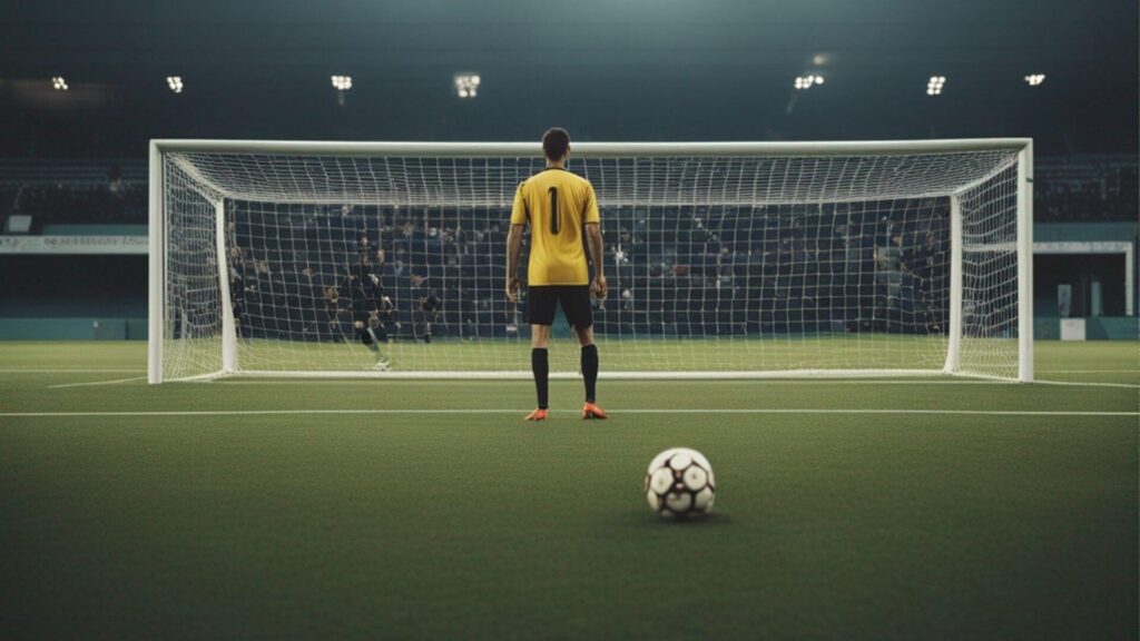 What is the role of a goalkeeper in soccer - An intense penalty shootout moment, with the goalie preparing to face a crucial penalty kick