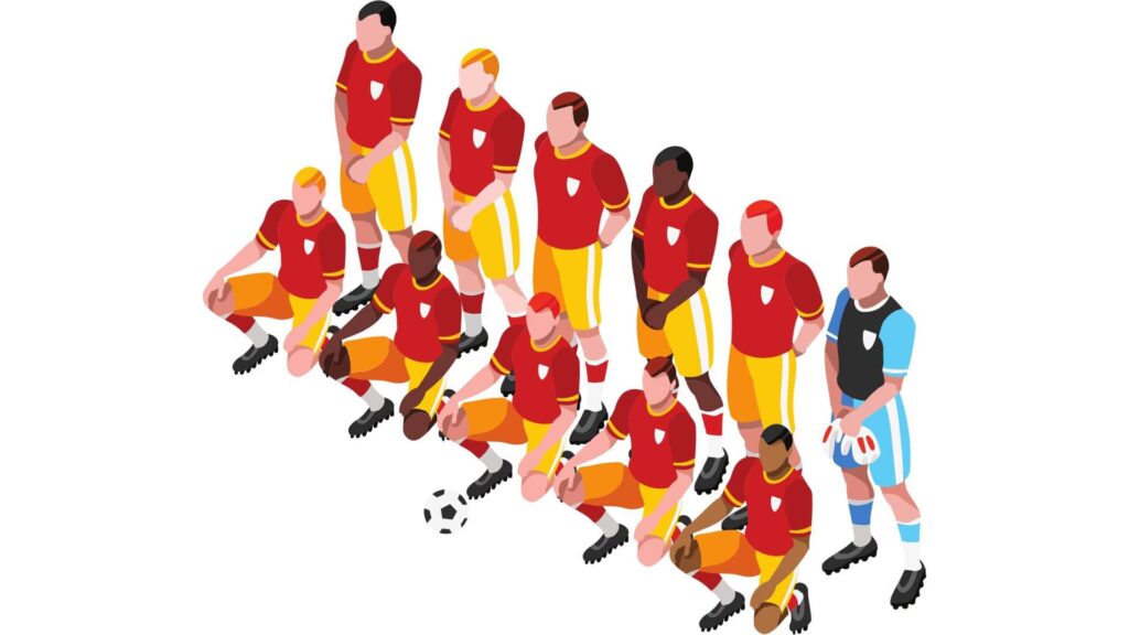 Goal setting for soccer players - A cartoon of soccer players team squad