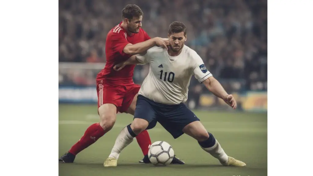 Best soccer positions for fat guys - Photography of a big player protecting the ball while pressed by a defender